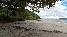 Nicole Brazil Sucks Dnox on Secret Beach, Caught by Vivi for Threesome