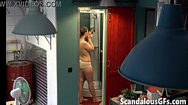 Stunning Girlfriend Showering Nude with Makeup