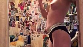 Intense pussy masturbation in front of the mirror with ass licking and cunilingus action