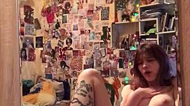 Intense pussy masturbation in front of the mirror with ass licking and cunilingus action