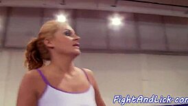 Big Booty Euro Lesbo Fingered After Wrestling!