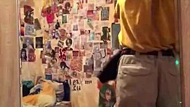 Intense pussy masturbation in front of the mirror with ass licking and cunilingus action