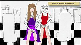 teen girls pee standing in art studio