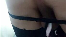 Latina Travesti Dances in Lingerie and Plays with Dildos