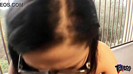 Big black cock outdoors taken on by nerdy delivery girl