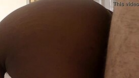 Ebony amateur gets doggystyle creampie from black guy in homemade video with shaved pussy