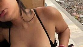 colombian puta sucks big cock on the street, gets caught by neighbor in hardcore action