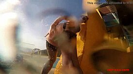 i'm the sexy mature red, masturbating with dildo outside by the pool, oh it's so good