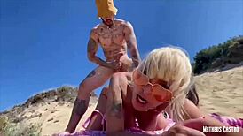 Busty young girl fucked bareback on beach