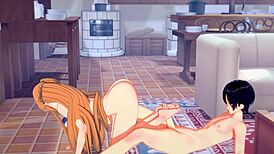 Asuna Gives Kirito Handjob And Footjob!