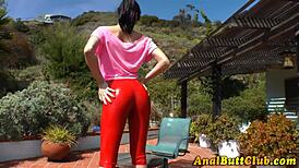 Kinky slut grabs booty for wild anal play!