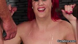 Horny sex kitten swallows cum load