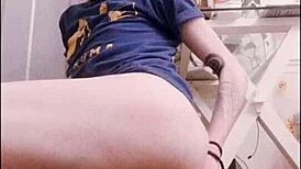 Impregnating myself on the floor with dildo