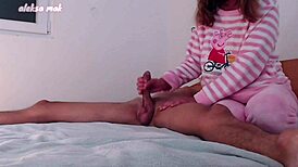 Watch the sexy stepsister give a handjob. Then she rides her stepbrother's dick until he cums!