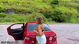 Hot outdoor touch in public car trip!