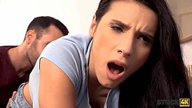 Splendid Brunette Enjoys Couch Idea In Dorm