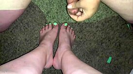 i cum all over my girlfriend's pretty feet and toes in pov blowjob scene