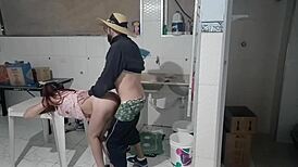 Bold Amateur Risks Masturbating, Cums on Ass While Tenant Washes Clothes.