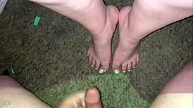 i cum all over my girlfriend's pretty feet and toes in pov blowjob scene