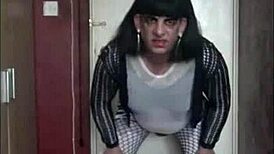 sissy crossdress swallows his own piss again