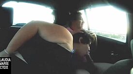 Fat Couple Sucks Cock In Moving Car For Public Cumshot