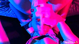 sexy maid gives a close-up pov blowjob with cum swallow.