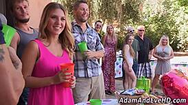 Cute Babe Sucks Dick and Gets Eaten at Outdoor Party