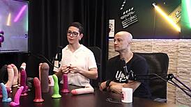 Eilani quina and victor luciano explore penis textures for masturbation and prosthesis advantages with upper toys sheer red lingerie