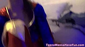 these costumed teens are getting hardcore facials in a group