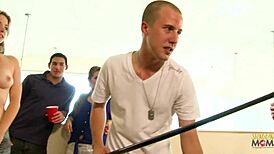 blonde slut enjoys screwing in front of party guests at pool and desk