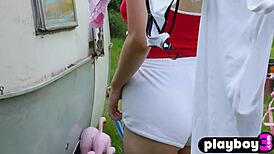 Small Blonde Model Jenessa Dawn Strips Naked Outdoors. Her Body Shines in Natural Light.