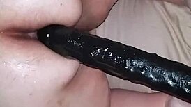 Big-Ass BBW Amateur Riding Huge Black Dildo with Intense Passion