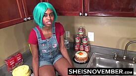 step brother convinces cute step sister msnovember to fuck in kitchen sex & head, bent over ass pov young 18+ natural tits ebony