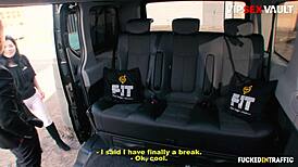 Slutty brunette client adriana p sucks and rides chauffeur in outdoor car backseat cumshot.