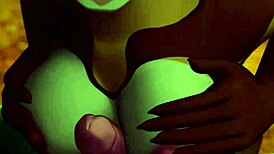 A furry, created as a cartoon character, eats his food and gets a facial cumshot