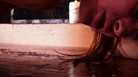 Brunette clara d masturbating with wax