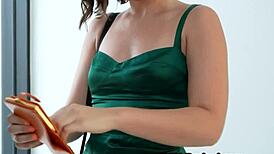 Interview turns into a hot pussy ride with brunette babe