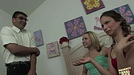 A pair of sweet innocent girls say they love getting holes stretched by a nerdy cosplay guy