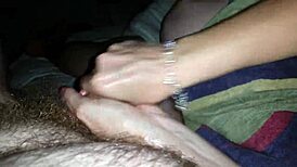 Handjob on monster cock leads to massive cumshot