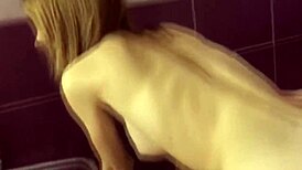 beautiful blonde amateur lady with big ass getting fucked in homemade bath by monster cock