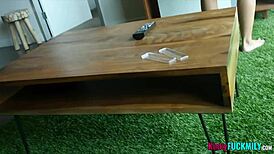 Stepsister Nora in underwear begs for ride on bed