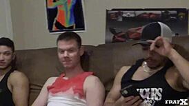 Pledge spills cum on face in wild gay group assfucking!