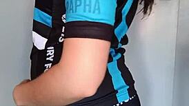 Young latina brunette masturbates in lingerie after spinning class