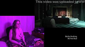 Naked Brunette Plays Evil Within 2, Showing Big Ass and Tits