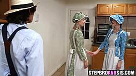 Amish Step Sisters Fucked Hard in First FFM Threesome