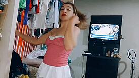 In new work uniform, I clean boss's monster cock with my mouth