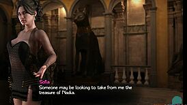 Busty milf Naomi from Treasure of Nadia 131 casually sucking big cock in game