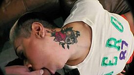 Horny Milf Gives Cameraman Deepthroat Blowjob and Cumshot in Homemade Tattoo Session