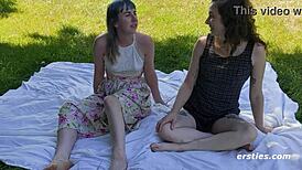 peach and daisy play with strap-on in outdoor fun