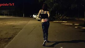 Wow! Vagninho and Holy Rubi, Hot Skinny Girl Pissing in Public Park!